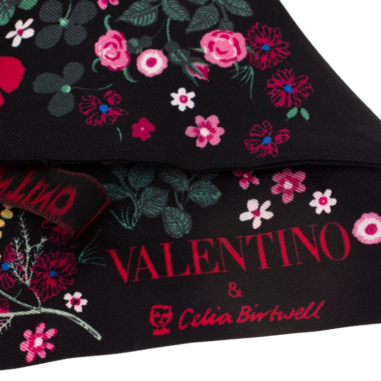 Pre Owned Valentino & Celia Birtwell Multicolor Camugarden Floral Print Silk Bandeau Scarf
