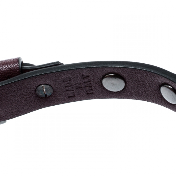 Pre Owned Valentino Rockstud Wine Leather Gunmetal Tone Bracelet