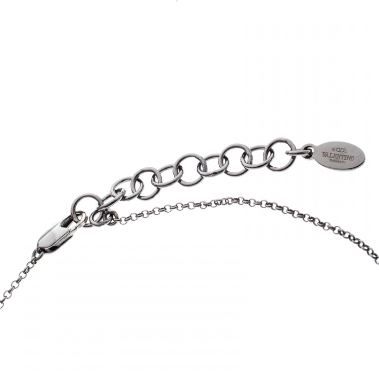 Pre Owned Valentino Black Tone Rockstud Pendant Necklace