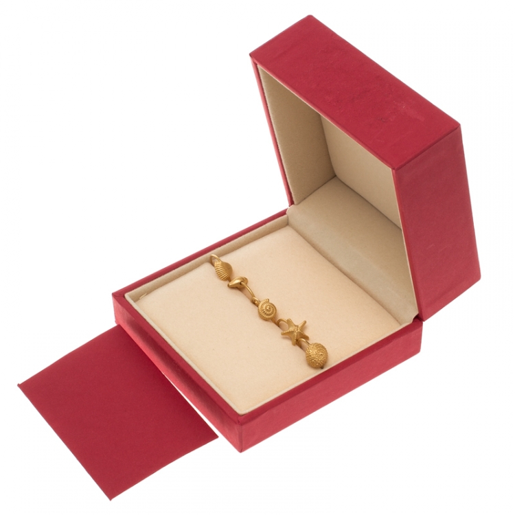 Pre Owned Valentino Set of 5 Multi Shell Gold Tone Adjustable Rings 