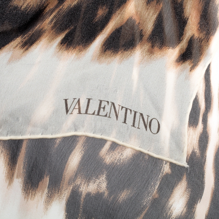 Pre Owned Valentino Brown Leopard Print Silk Chiffon Stole 