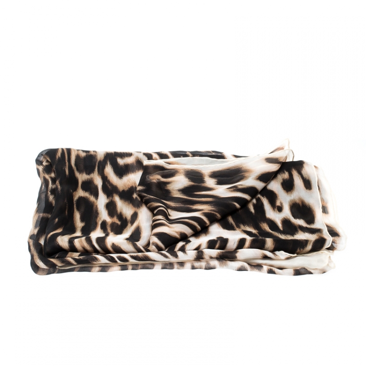 Pre Owned Valentino Brown Leopard Print Silk Chiffon Stole 