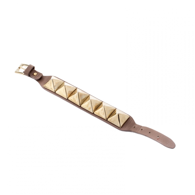 Pre Owned Valentino Rockstud Gold Tone Leather Bracelet