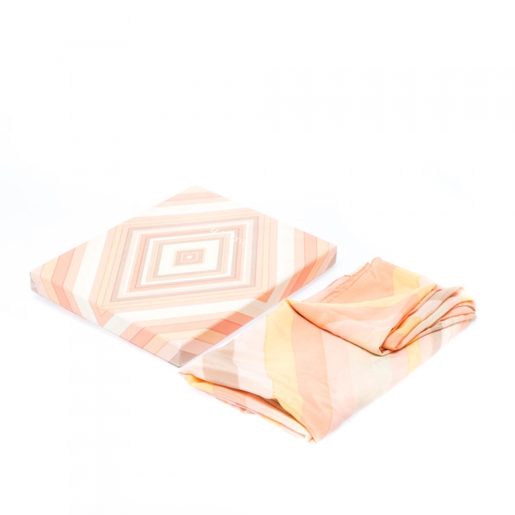 Pre Owned Valentino Peach Native Couture Pastel Striped Diamond Print Silk Square Scarf