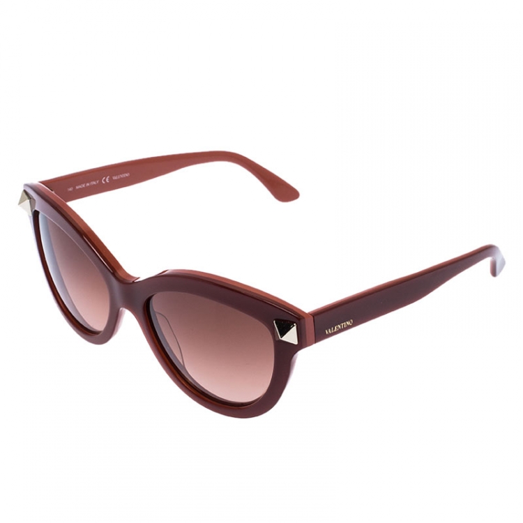 مملوكة مسبقًا Valentino Burgundy/Brown Gradient V695S Rockstud Cat Eye Sunglasses 