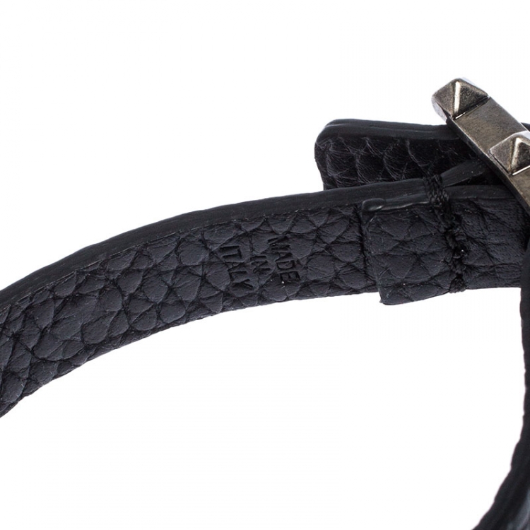 Pre Owned Valentino Black Leather Star Rolling Bracelet