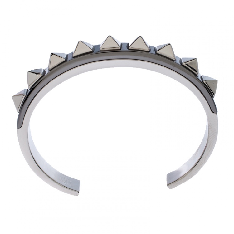Pre Owned Valentino Rockstud Embellished Two Tone Open Cuff Bracelet