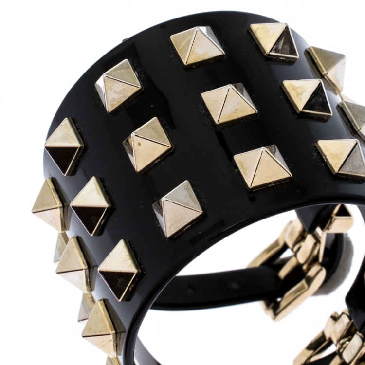 Pre Owned Valentino Black Rubber Rockstud Cuff Bracelet