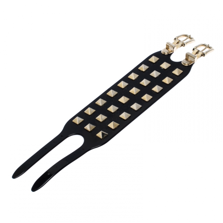 Pre Owned Valentino Black Rubber Rockstud Cuff Bracelet