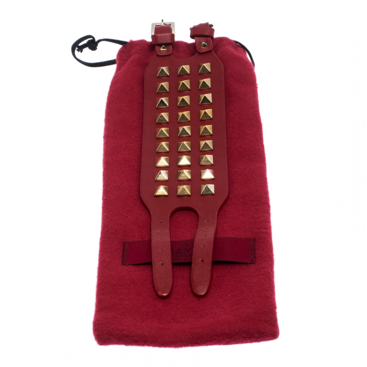 Pre Owned Valentino Red Leather Rockstud Cuff Bracelet