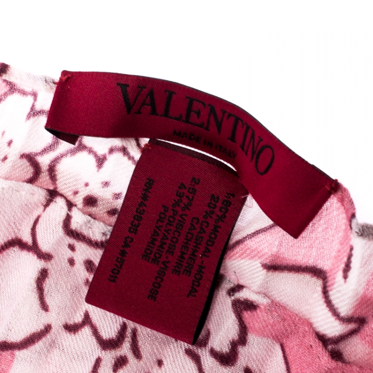Pre Owned Valentino Pink Floral Printed Lace & Cashmere Blend Scarf