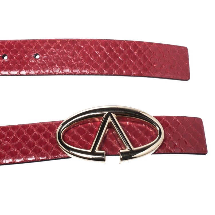 Pre Owned Valentino Red Python Logo Platino Belt Size 75CM