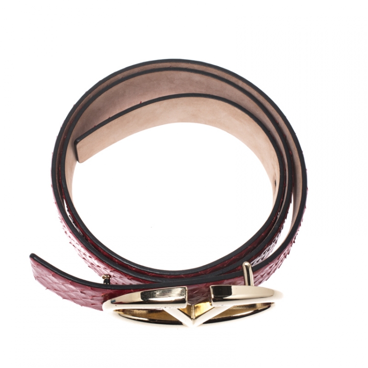 Pre Owned Valentino Red Python Logo Platino Belt Size 75CM