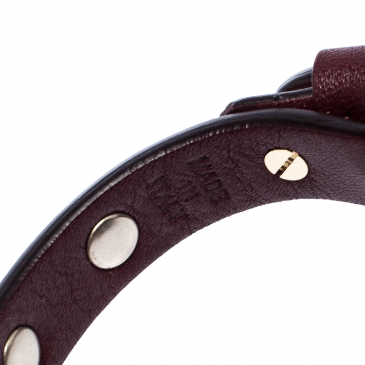 Pre Owned Valentino Rockstud Burgundy Leather Gold Tone Bracelet