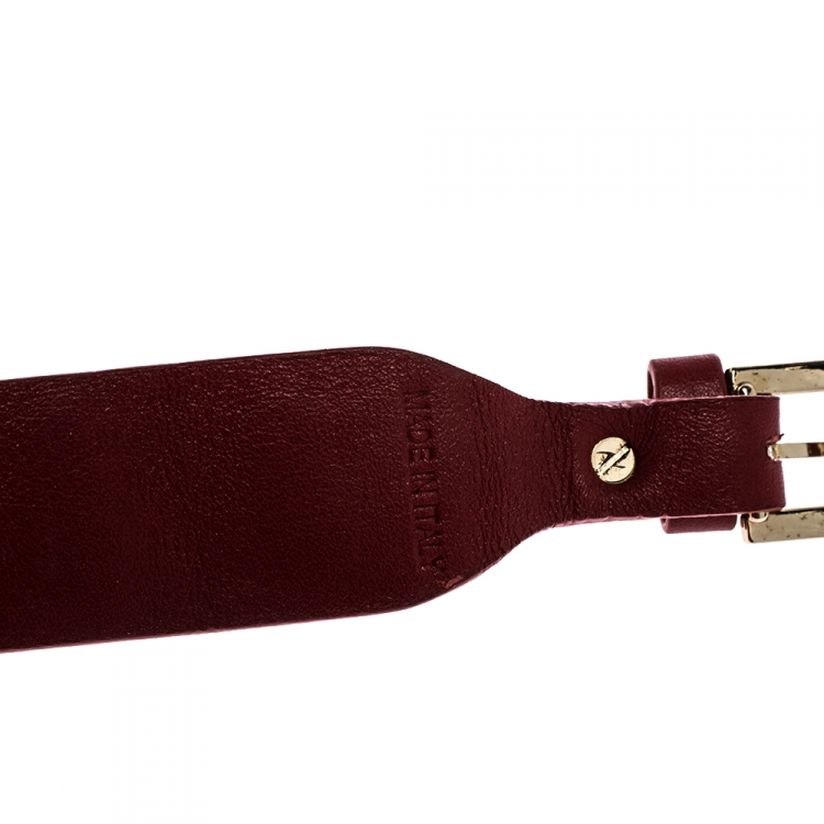 Pre Owned Valentino Large Rockstud Red Leather Gold Tone Wide Bracelet