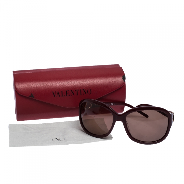 Pre Owned Valentino Burgundy/Brown 5782/S Oversized Sunglasses