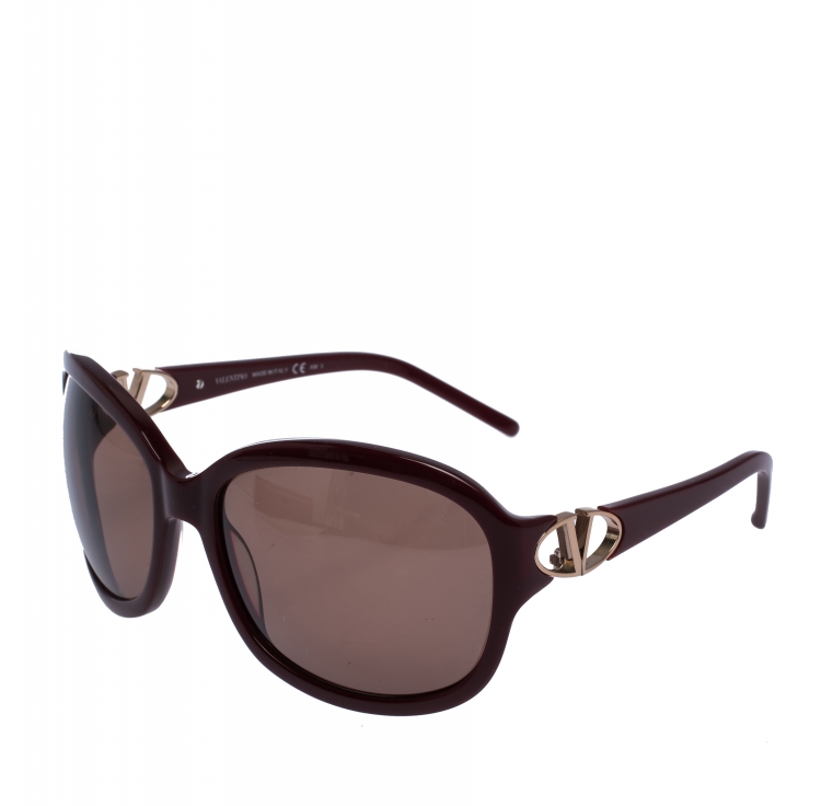 Pre Owned Valentino Burgundy/Brown 5782/S Oversized Sunglasses