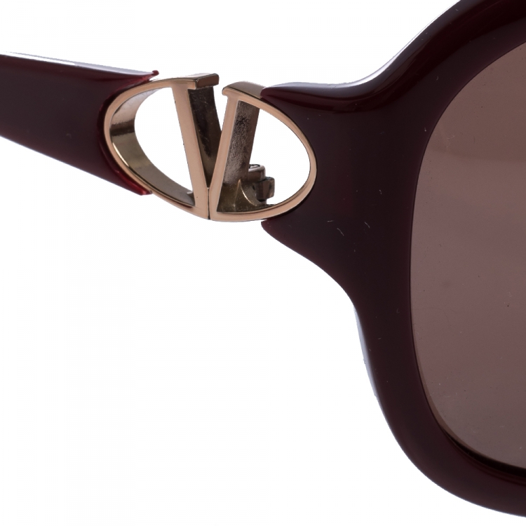 Pre Owned Valentino Burgundy/Brown 5782/S Oversized Sunglasses