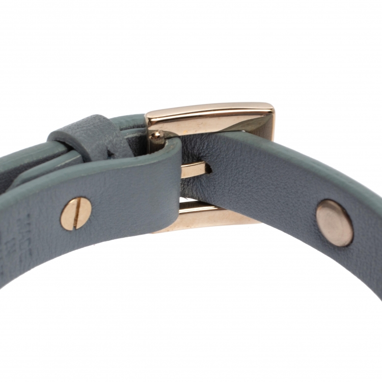 Pre Owned Valentino Light Blue Leather Rockstud Bracelet