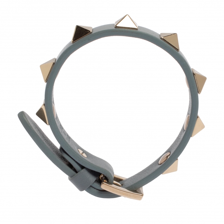 Pre Owned Valentino Light Blue Leather Rockstud Bracelet