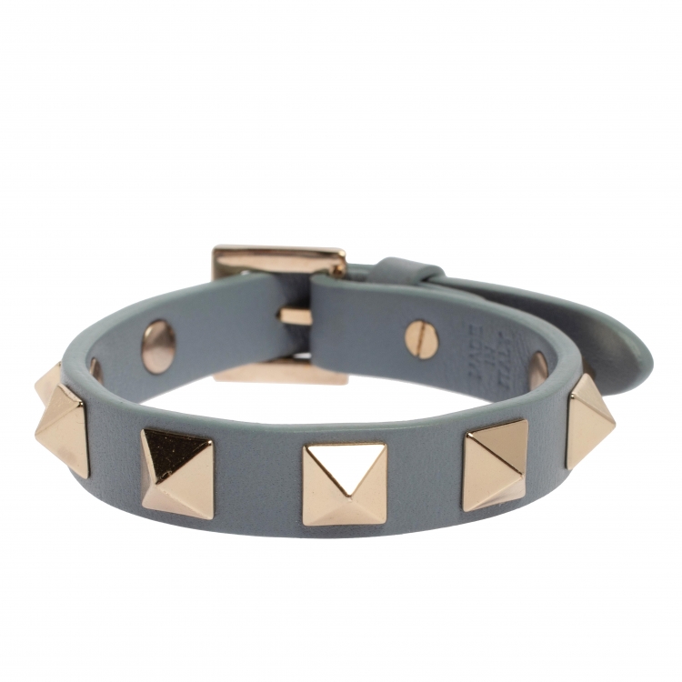 Pre Owned Valentino Light Blue Leather Rockstud Bracelet