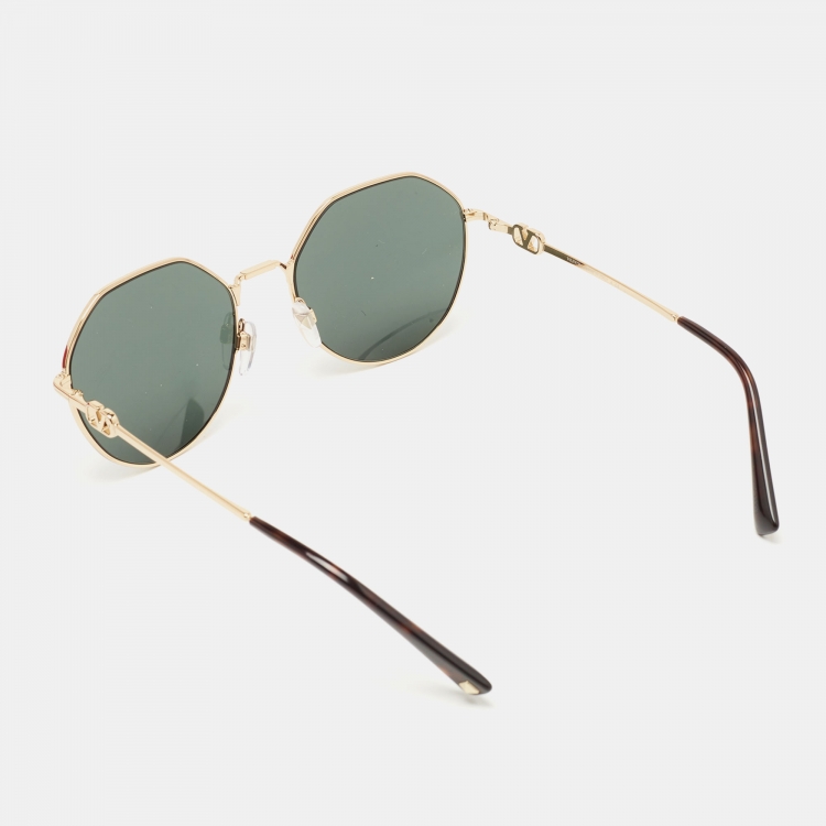 Pre Owned Valentino Black/Gold VA2043 Vlogo Round Sunglasses 