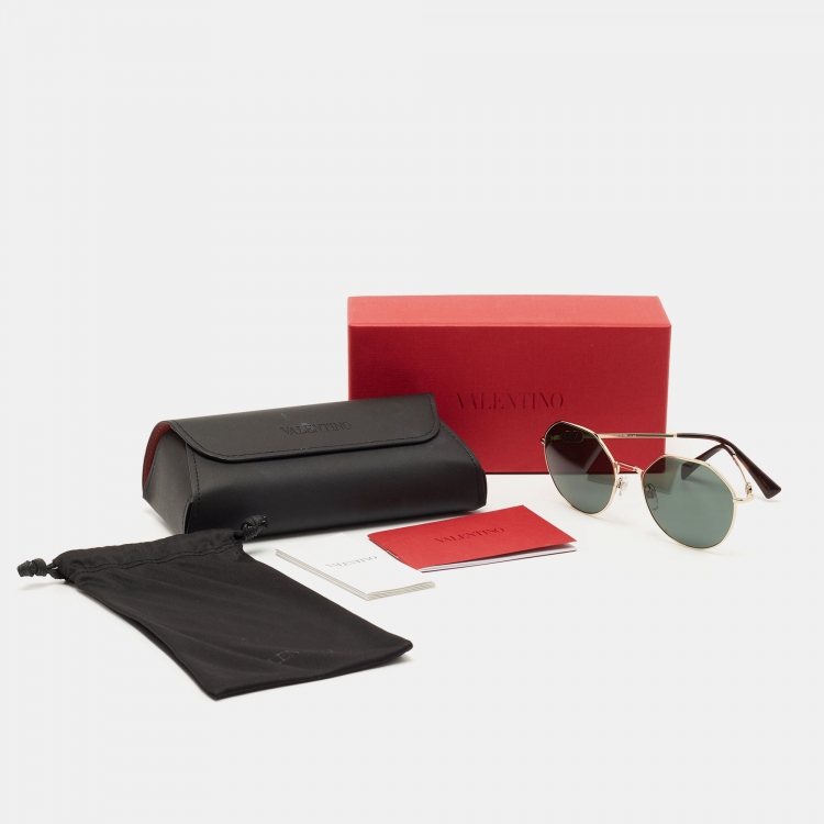 Pre Owned Valentino Black/Gold VA2043 Vlogo Round Sunglasses 