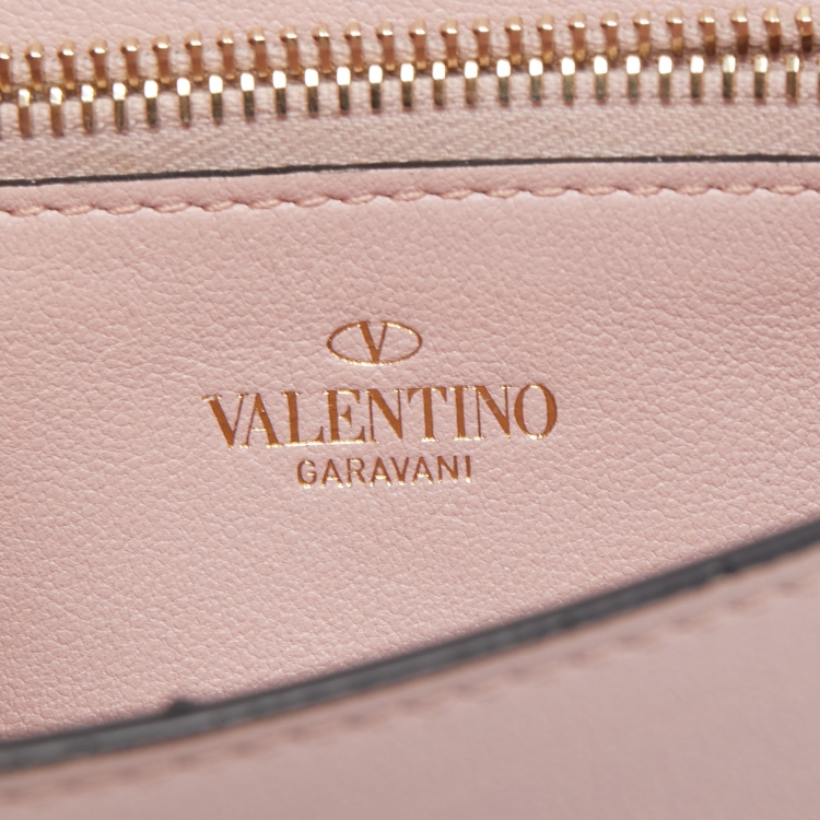 Pre Owned Valentino Light Pink Leather Rockstud Flap Phone Case with Chain