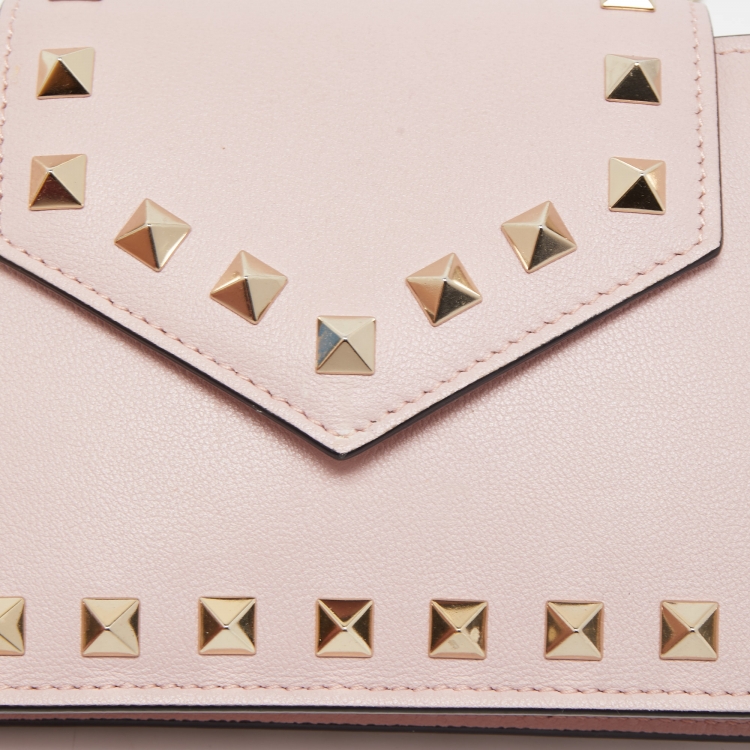 Pre Owned Valentino Light Pink Leather Rockstud Flap Phone Case with Chain