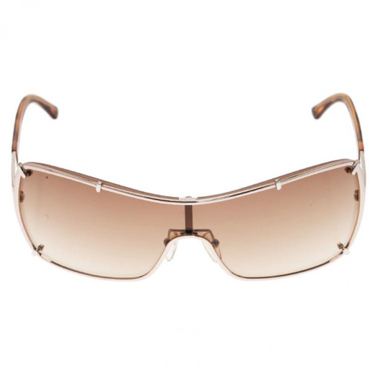 Pre Owned Valentino Tortoise Frame Crystal Shield Sunglasses