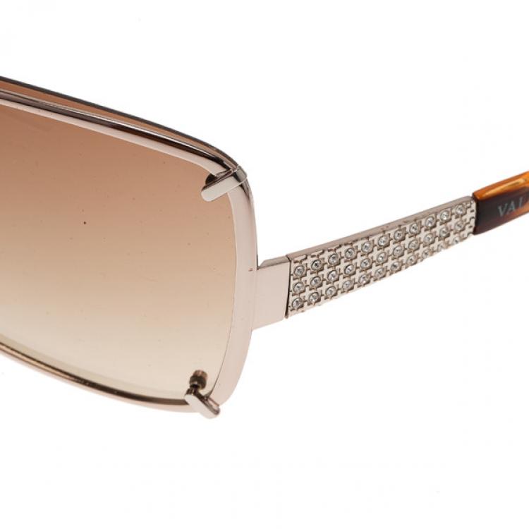 Pre Owned Valentino Tortoise Frame Crystal Shield Sunglasses