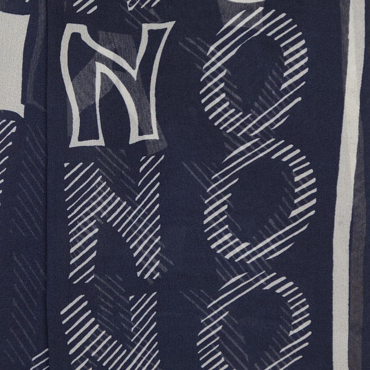 Pre Owned Valentino Dark Blue Logo Print Silk Stole