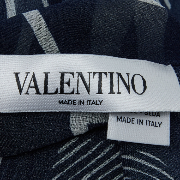 Pre Owned Valentino Dark Blue Logo Print Silk Stole