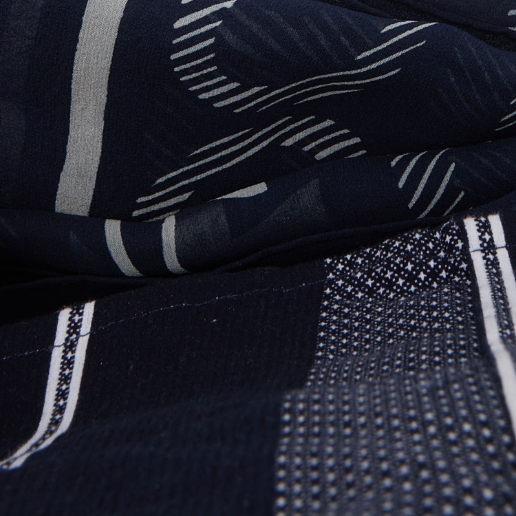 Pre Owned Valentino Dark Blue Logo Print Silk Stole