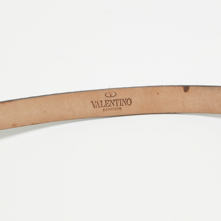 Pre Owned Valentino Black Watersnake Leather Lizard Buckle Slim Belt 90CM