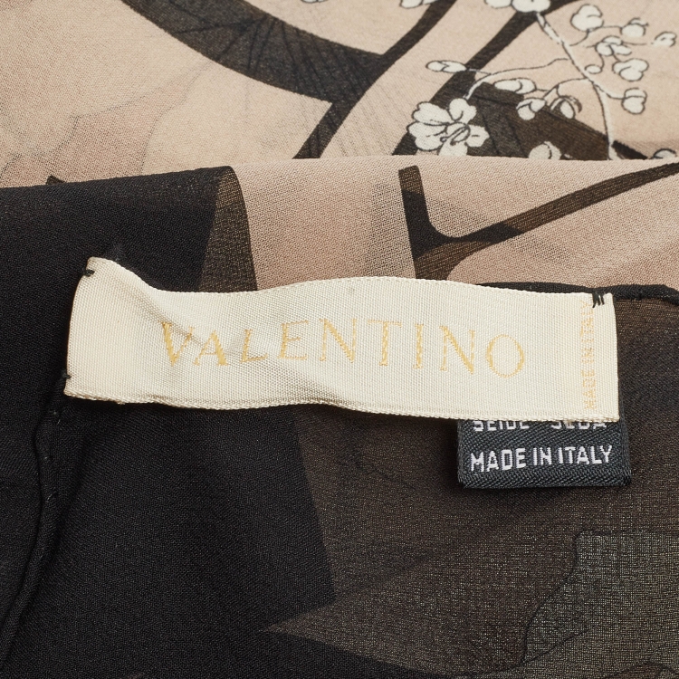Pre Owned Valentino Black Floral Print Silk Chiffon Scarf