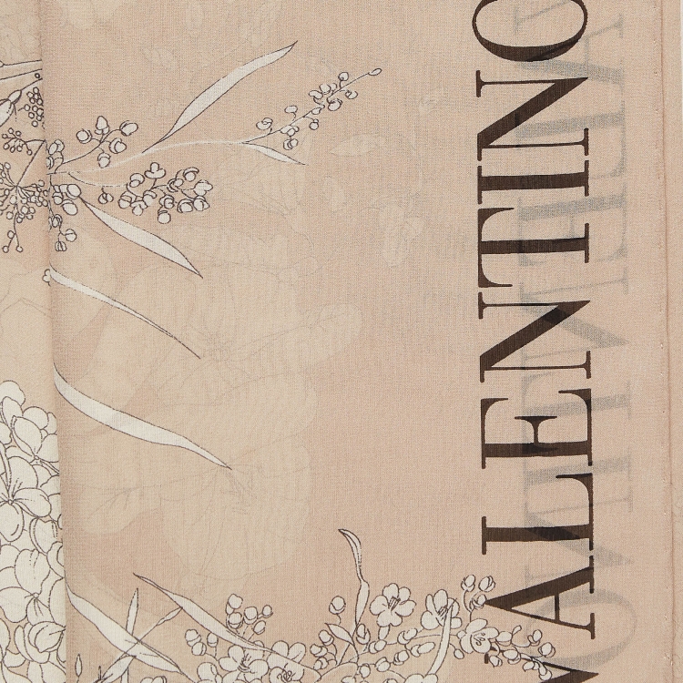 Pre Owned Valentino Black Floral Print Silk Chiffon Scarf