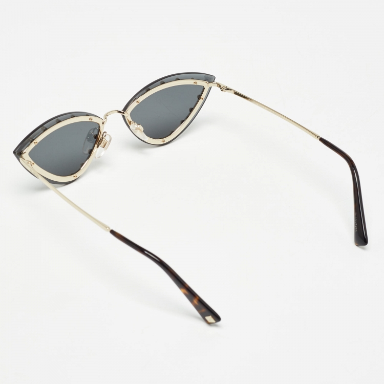 Pre Owned Valentino Black/Gold VA 2033 Crystals Rimless Cat Eye Sunglasses