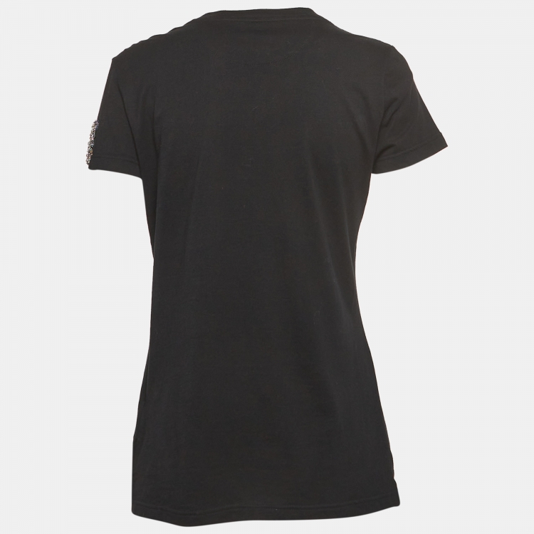 مملوكة مسبقًا Valentino Black Crystal Butterfly Applique Jersey T-Shirt S