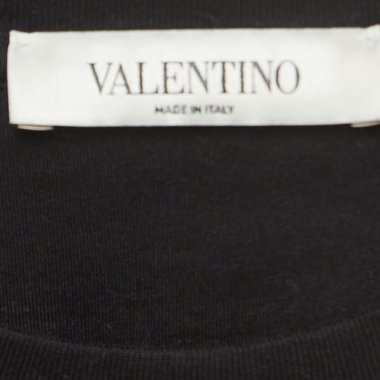 مملوكة مسبقًا Valentino Black Crystal Butterfly Applique Jersey T-Shirt S