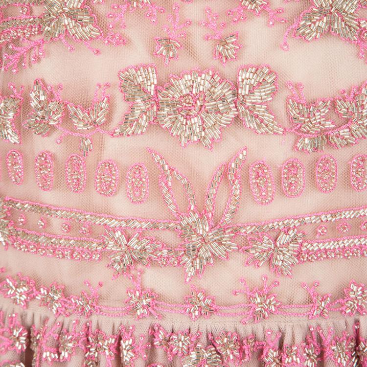 Pre Owned Valentino Pink Sequin Embellished Tulle Gown L