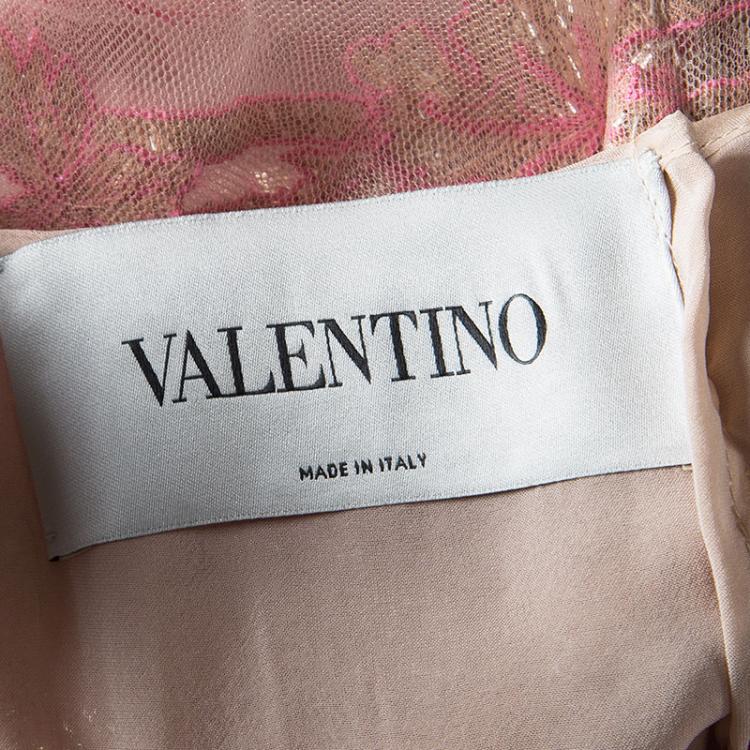 Pre Owned Valentino Pink Sequin Embellished Tulle Gown L