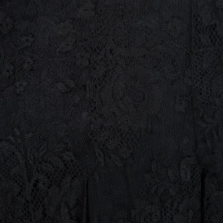 Pre Owned Valentino Black Lace Studded Buckle Detail Layered High Waist Maxi Skirt M