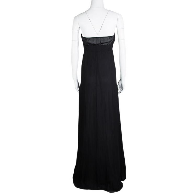 Pre Owned Valentino Black Beaded Silk Strapless Gown S