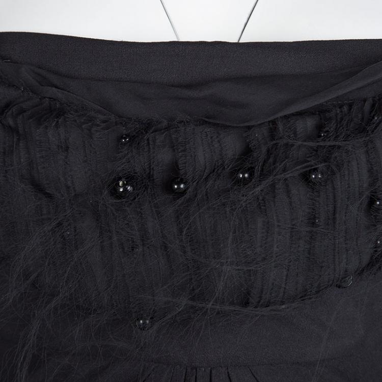 Pre Owned Valentino Black Beaded Silk Strapless Gown S