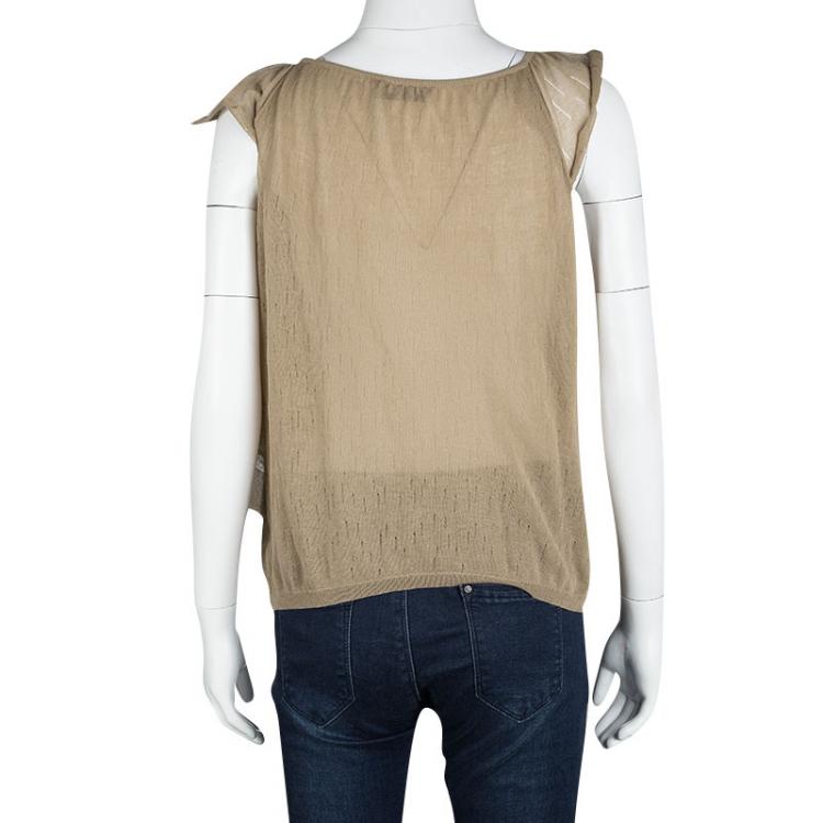 Pre Owned Valentino Beige Perofrated Knit Ruffled Top S