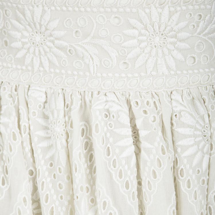 Pre Owned Valentino Cream Cotton Eyelet Embroidered High Waist Gathered Midi Skirt S