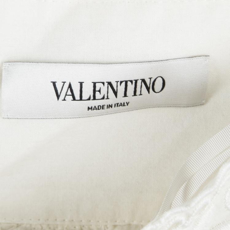 Pre Owned Valentino Cream Cotton Eyelet Embroidered High Waist Gathered Midi Skirt S