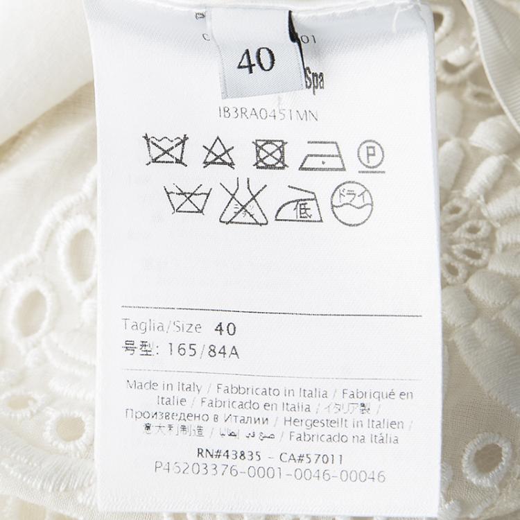 Pre Owned Valentino Cream Cotton Eyelet Embroidered High Waist Gathered Midi Skirt S