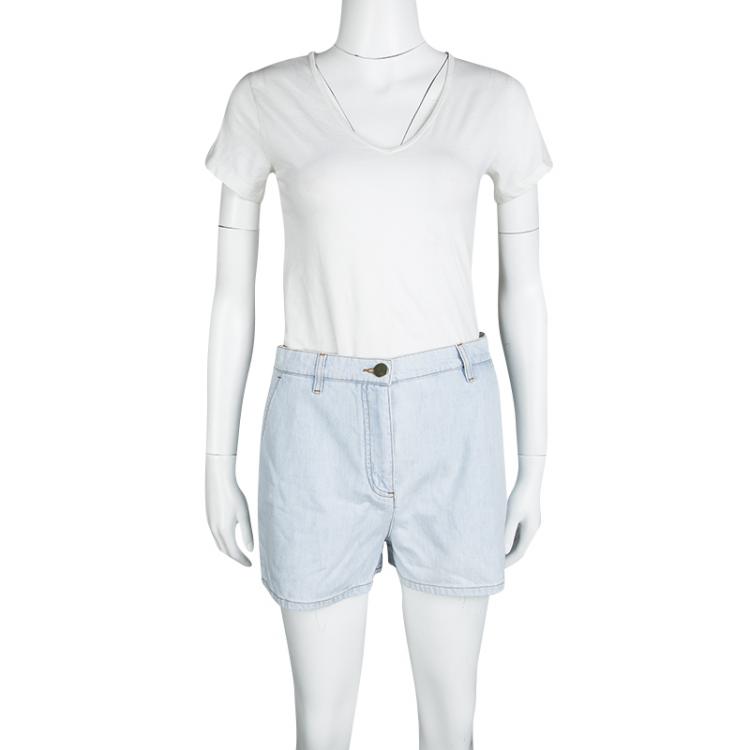 Pre Owned Valentino Blue Light Wash High Waist Denim Shorts S